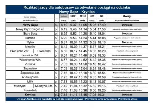 Rozkład jazdy DAREK BUS - nie przegap ważnych kursów między Szczawą a Nowym Sączem